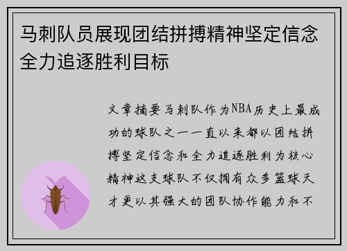 马刺队员展现团结拼搏精神坚定信念全力追逐胜利目标