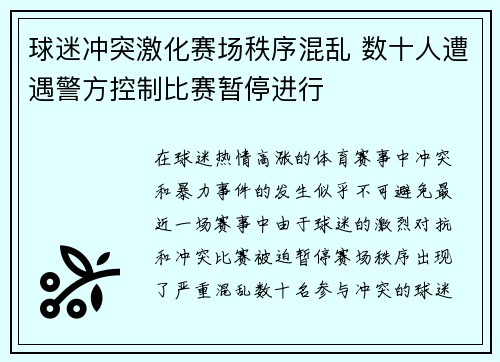 球迷冲突激化赛场秩序混乱 数十人遭遇警方控制比赛暂停进行